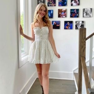 Skylar + Madison White Eyelet Halter Mini Dress